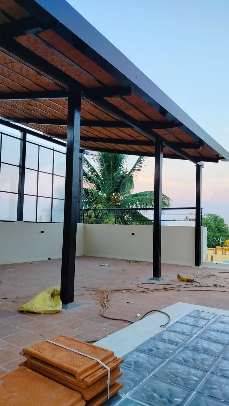 Terasta çelik direkli pergola